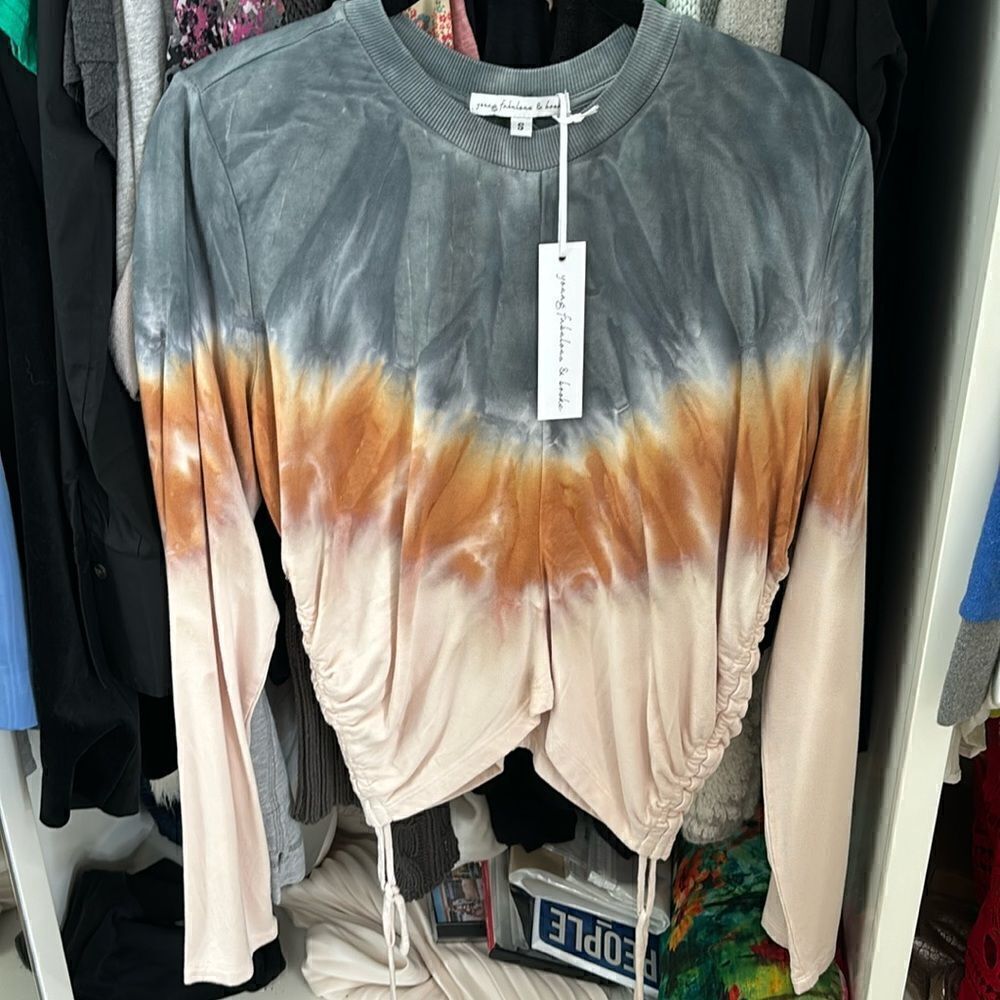 Young fabulous and broke crewneck tie dye ruched top size small New with tags